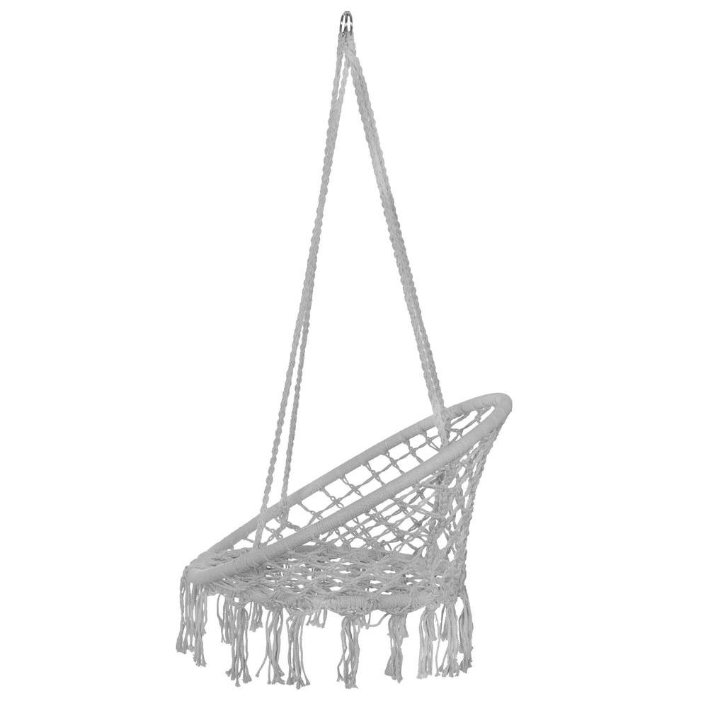 Scaun rotund tip leagan suspendat pentru casa sau gradina, cu franjuri, 150kg, gri - imagine 7
