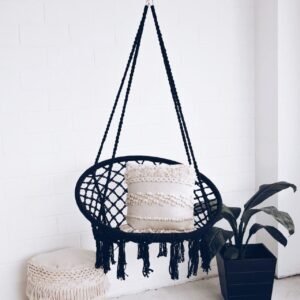 Hamac tip scaun suspendat, cu franjuri, 60×120 cm, capacitate 150 kg, negru