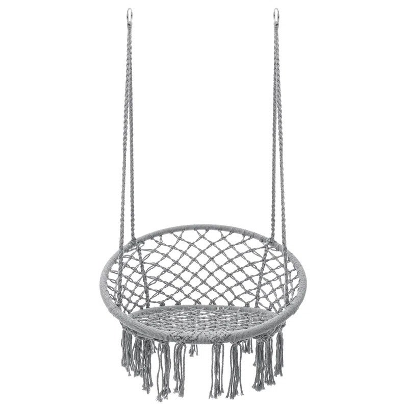 Scaun rotund tip leagan suspendat pentru casa sau gradina, cu franjuri, 150kg, gri - imagine 16