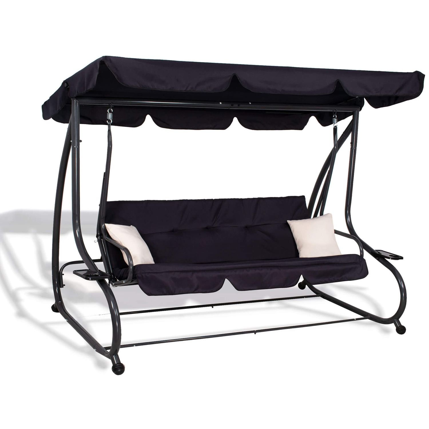 Balansoar gradina cu 4 locuri, functie pat, acoperis reglabil si impermeabil, structura otel, 220x120x162 cm, gri - imagine 7