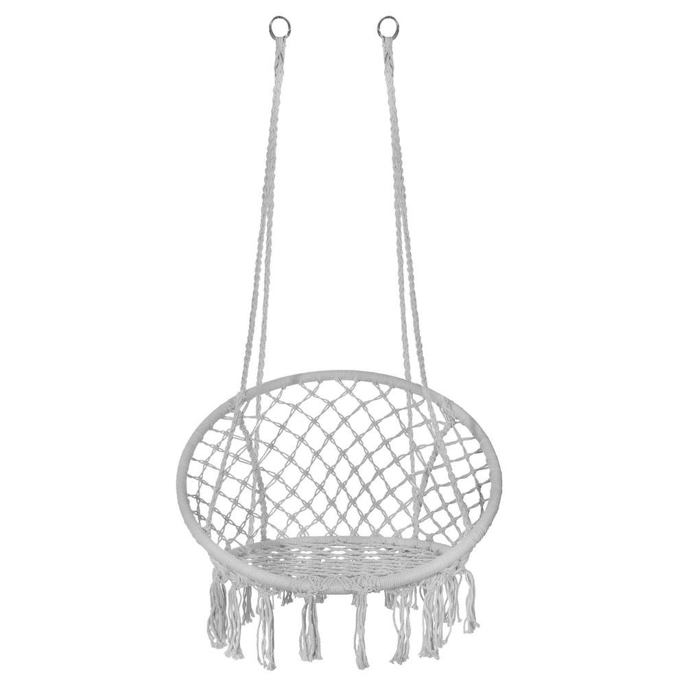Scaun rotund tip leagan suspendat pentru casa sau gradina, cu franjuri, 150kg, gri - imagine 15