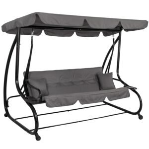 Balansoar gradina 4 locuri, functie pat, acoperis reglabil, 220x120x162 cm, grafit