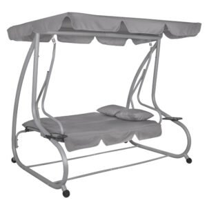 Balansoar gradina 3 locuri, extensibil tip pat, acoperis reglabil, 193x120x163 cm, gri