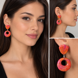 Cercei handmade „Flame” –din Fimo, portocaliu & fucsia