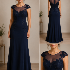 Rochie elegantă bleumarin cu dantelă -Mărimea L