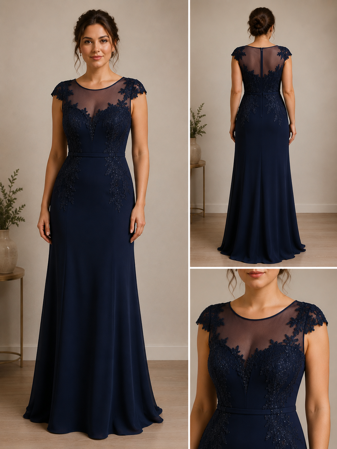 Rochie elegantă bleumarin cu dantelă -Mărimea L