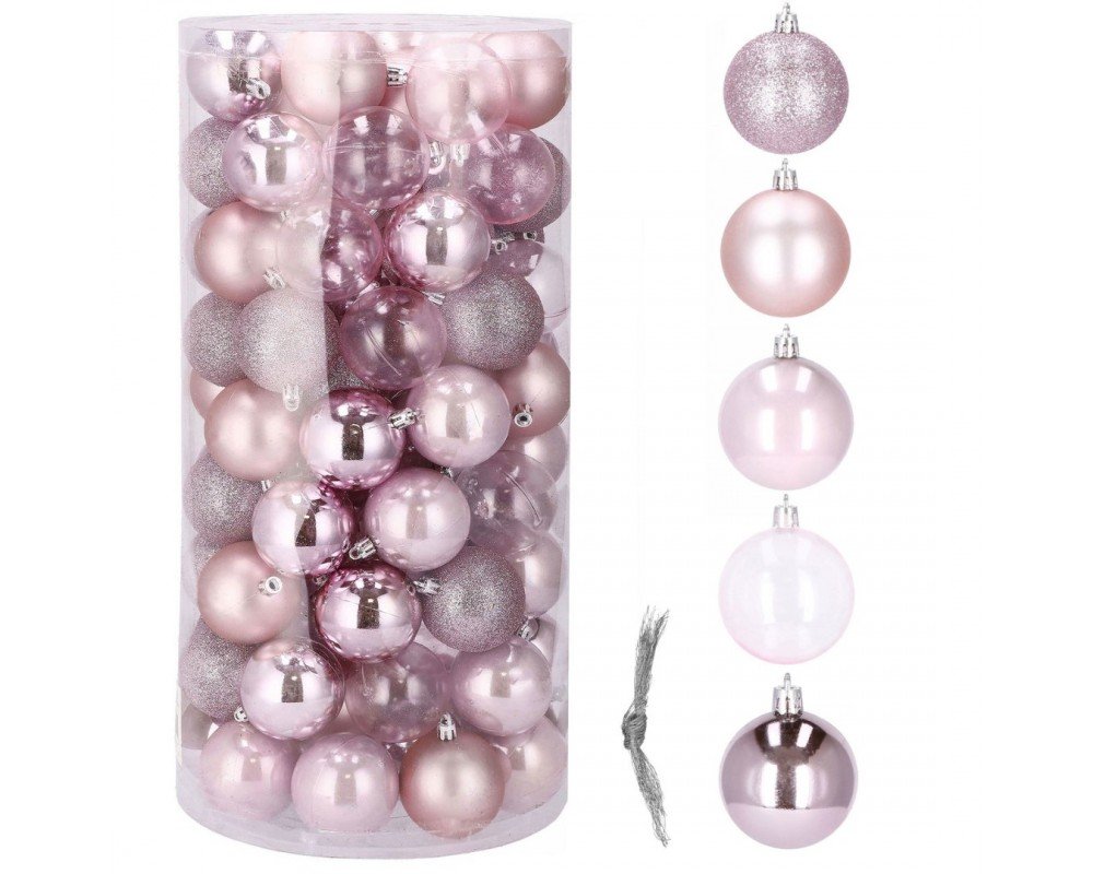 Set globuri de Craciun, 100 bucati, 6cm, roz - imagine 2