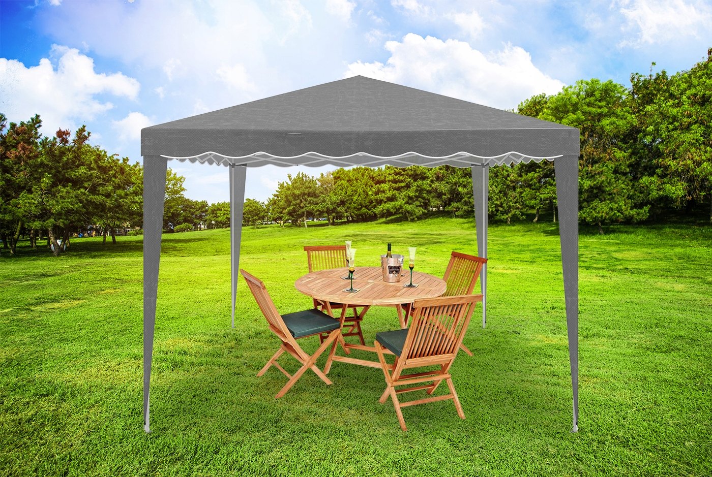 Cort pavilion de gradina pliabil automat pop-up, impermeabil, cu protectie UV, 300x300cm, gri - imagine 3