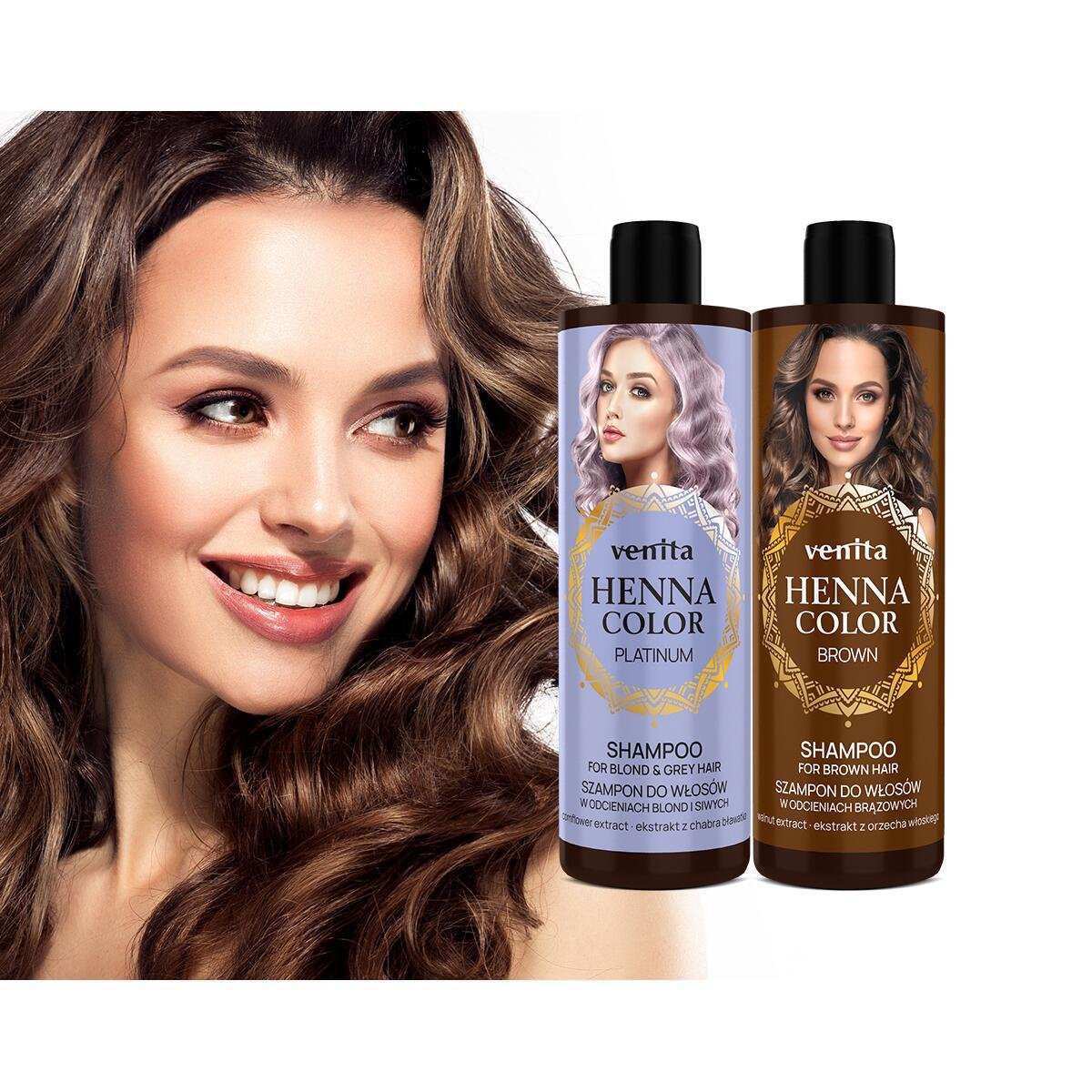 Sampon Henna Color Brown, pentru par in nuante de maro, Venita 300ml - imagine 2