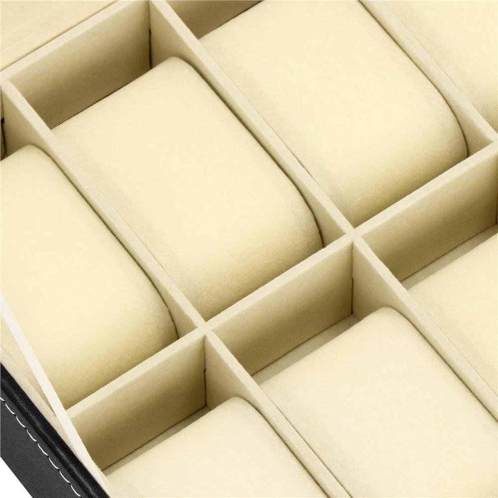 Cutie depozitare si organizare ceasuri, MDF, piele ecologica, 30x20x8cm, negru interior crem - imagine 17