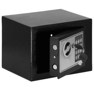 Seif electronic standard cu cifru si cheie, 170x230x170 mm, Otel, Negru