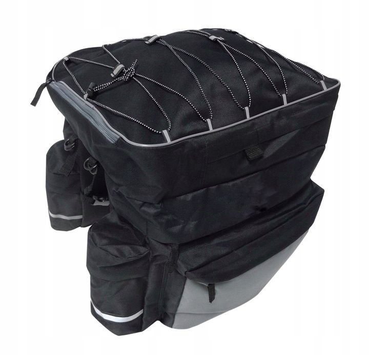 Geanta portbagaj bicicleta dubla, 8 buzunare laterale, 39x34x43cm, negru cu elemente reflectorizante gri, protectie impermeabila - imagine 3