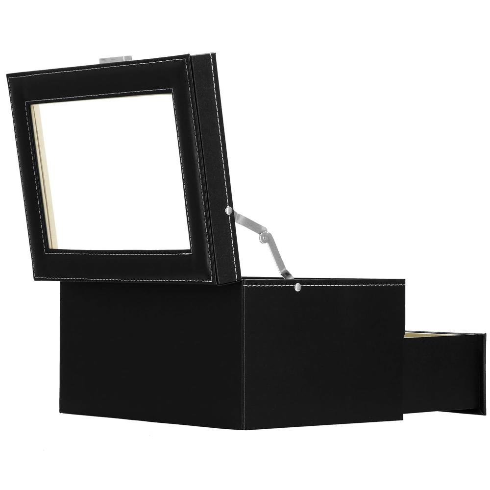 Cutie depozitare si organizare ceasuri, MDF, piele ecologica, 28x20x16,5cm, negru interior crem - imagine 6