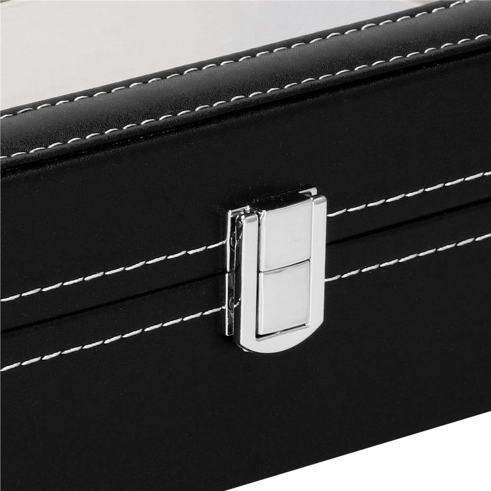 Cutie depozitare si organizare ceasuri, MDF, piele ecologica, 30x20x8cm, negru interior crem - imagine 7