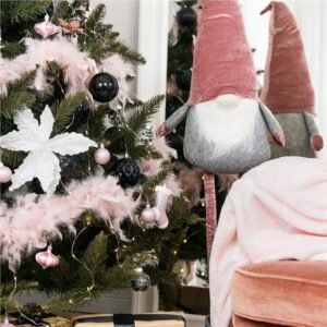 Ghirlanda pentru decor sau bradul de Craciun, model puf si pene, roz, 180cm