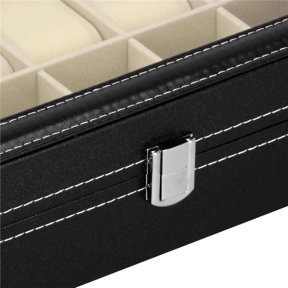 Cutie depozitare si organizare ceasuri, MDF, piele ecologica, 30x20x8cm, negru interior crem - imagine 13