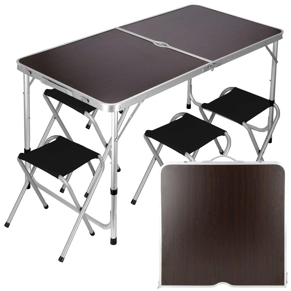 Set masa camping pliabila blat MDF cu 4 scaune, 120x60x60/70cm, Maro Negru - imagine 15