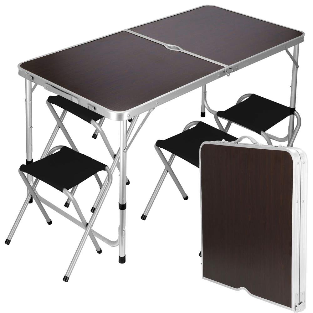 Set masa camping pliabila blat MDF cu 4 scaune, 120x60x60/70cm, Maro Negru - imagine 3