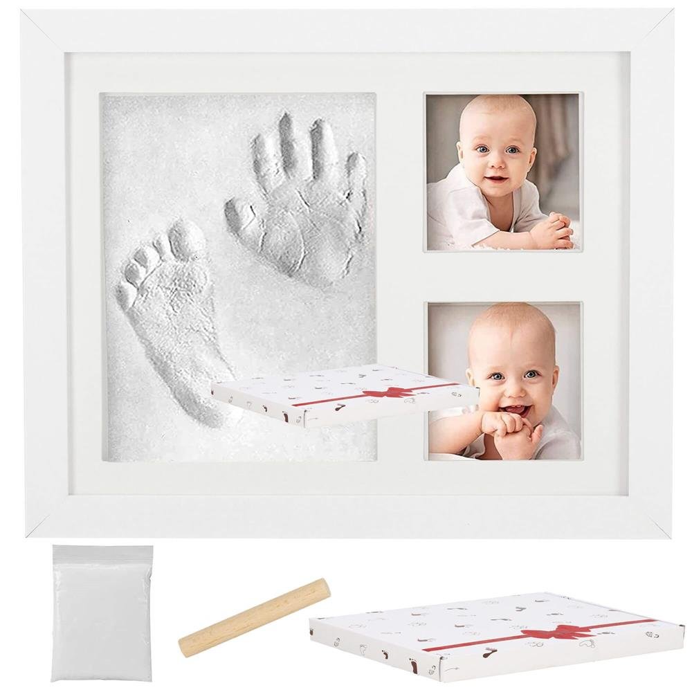 Kit amprenta mulaj manuta sau piciorus bebe si rama foto, 23x28cm, cu cutie de cadou, cadrul alb - imagine 4