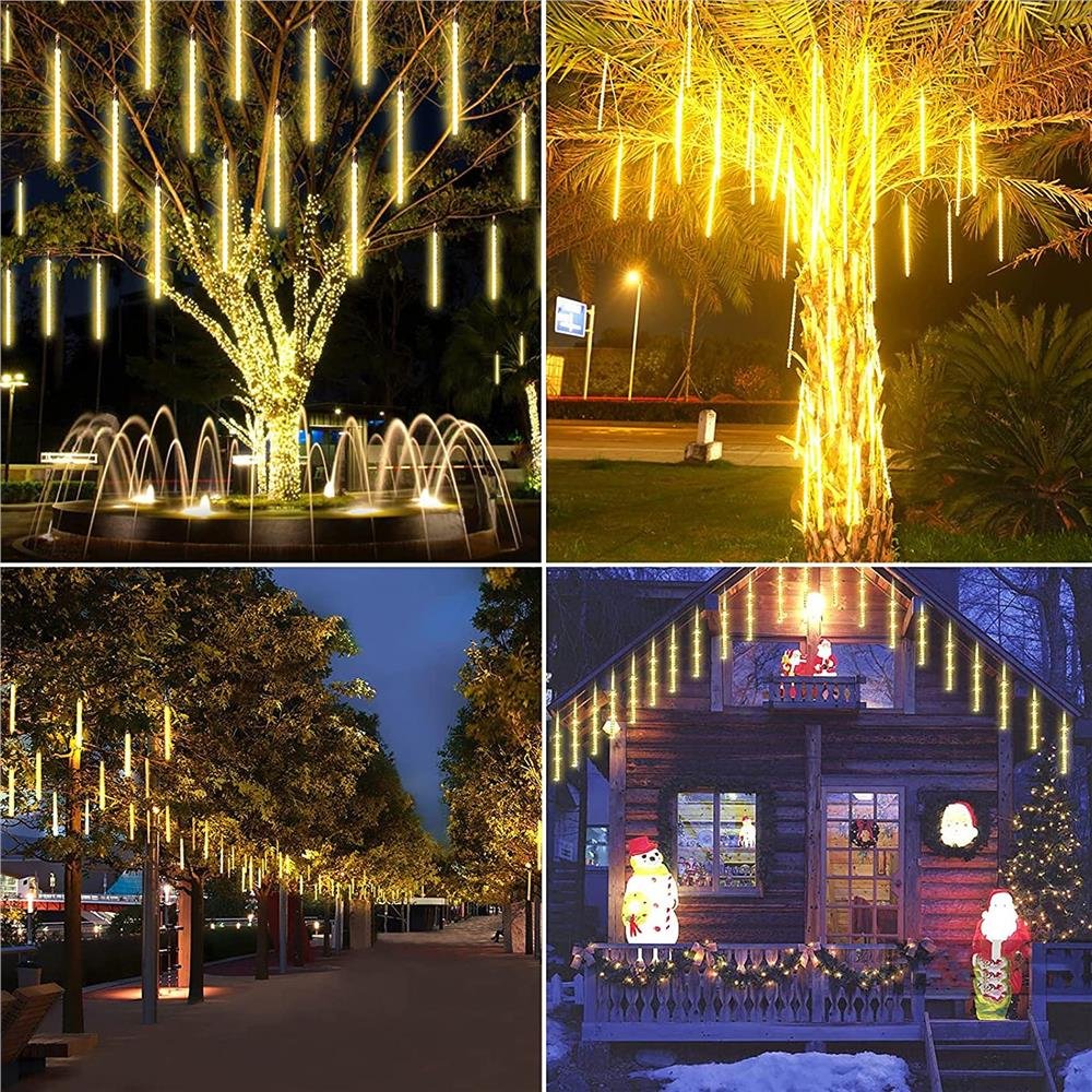 (DL) Instalatie de Craciun, 8 tuburi, 30cm, 144 LED, ploaie de meteoriti, galben - imagine 12