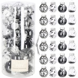 Set globuri de Craciun Inedit, 24 bucati, 5cm, transparente cu interior negru