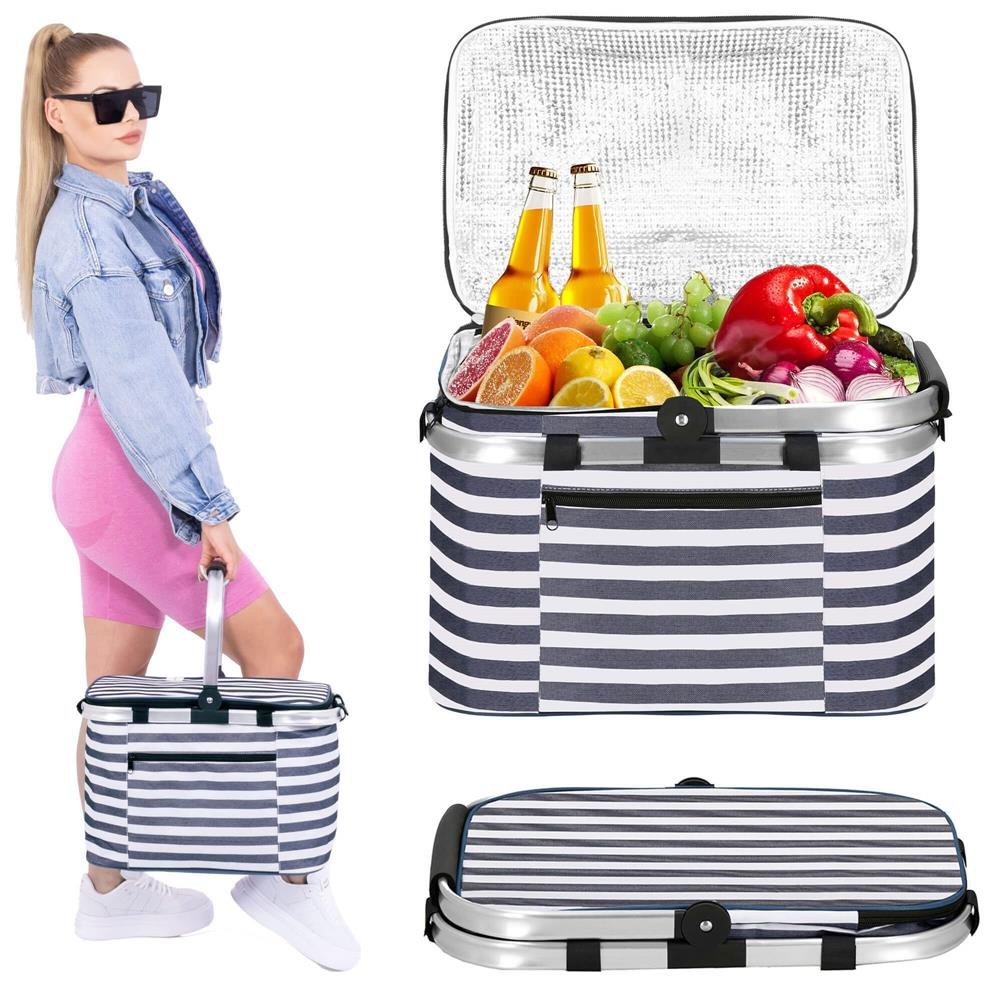 Geanta pentru picnic sau plaja, termoizolanta, 28 litri, alb albastru - imagine 20