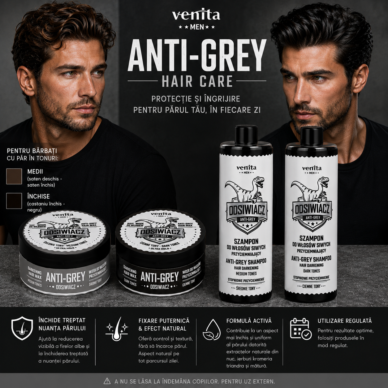 Ceara pentru stilizarea parului Venita Men AntiGrey, tonuri medii 75g - imagine 2