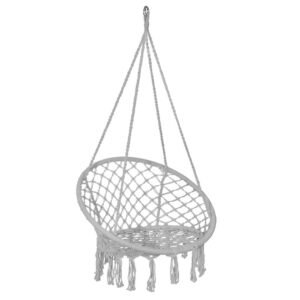 Scaun rotund Sersimo tip leagan suspendat cu perna Confort casa sau gradina, gri