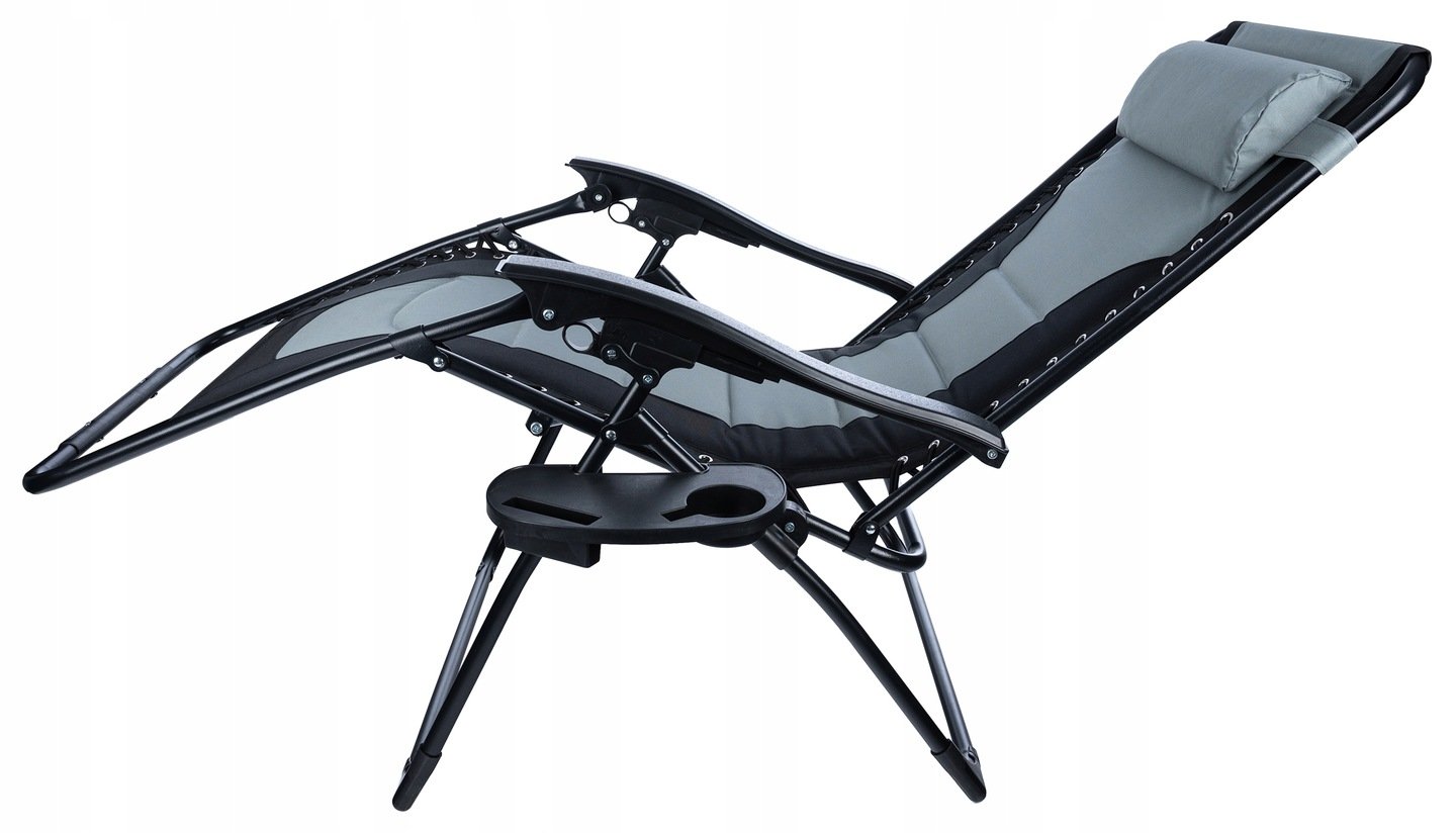 Sezlong scaun pliant plaja sau gradina, Siesta, gravitatie zero, cu tetiera, 175x75x110 cm, negri gri - imagine 6