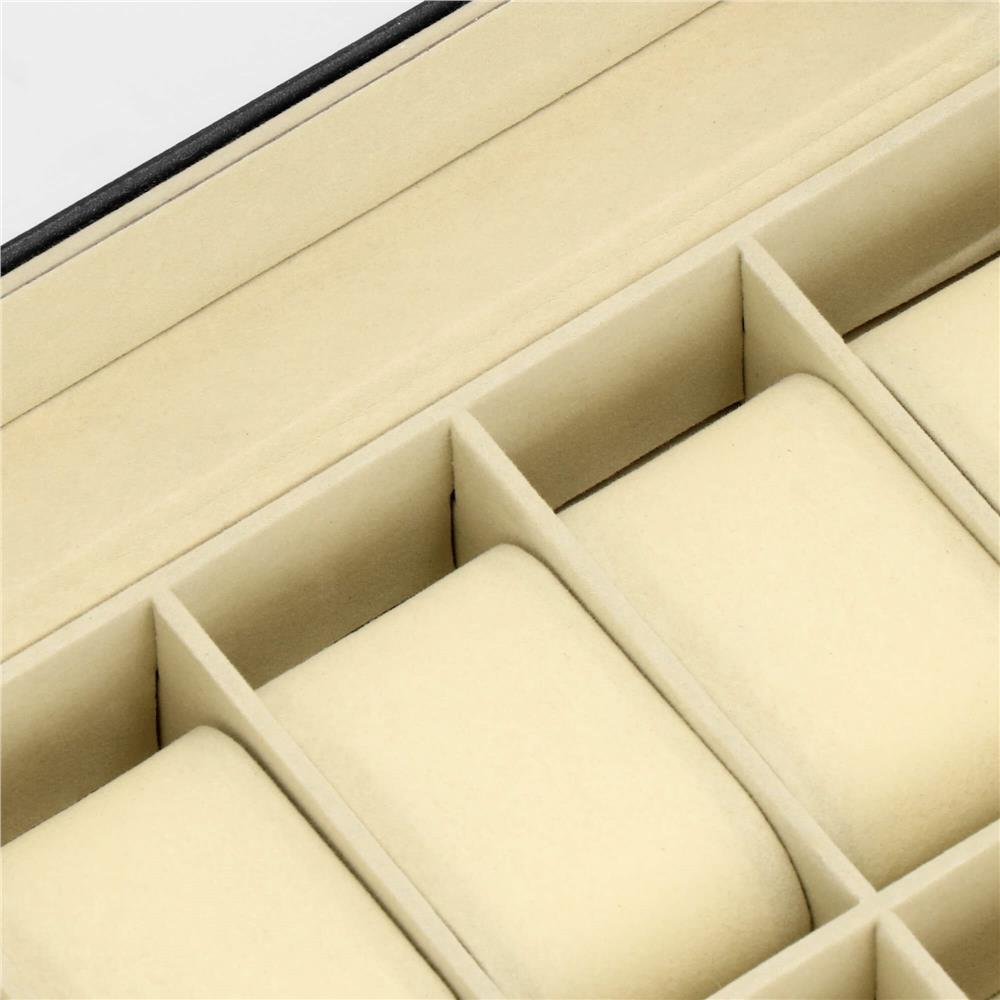 Cutie depozitare si organizare ceasuri, MDF, piele ecologica, 30x20x8cm, negru interior crem - imagine 18
