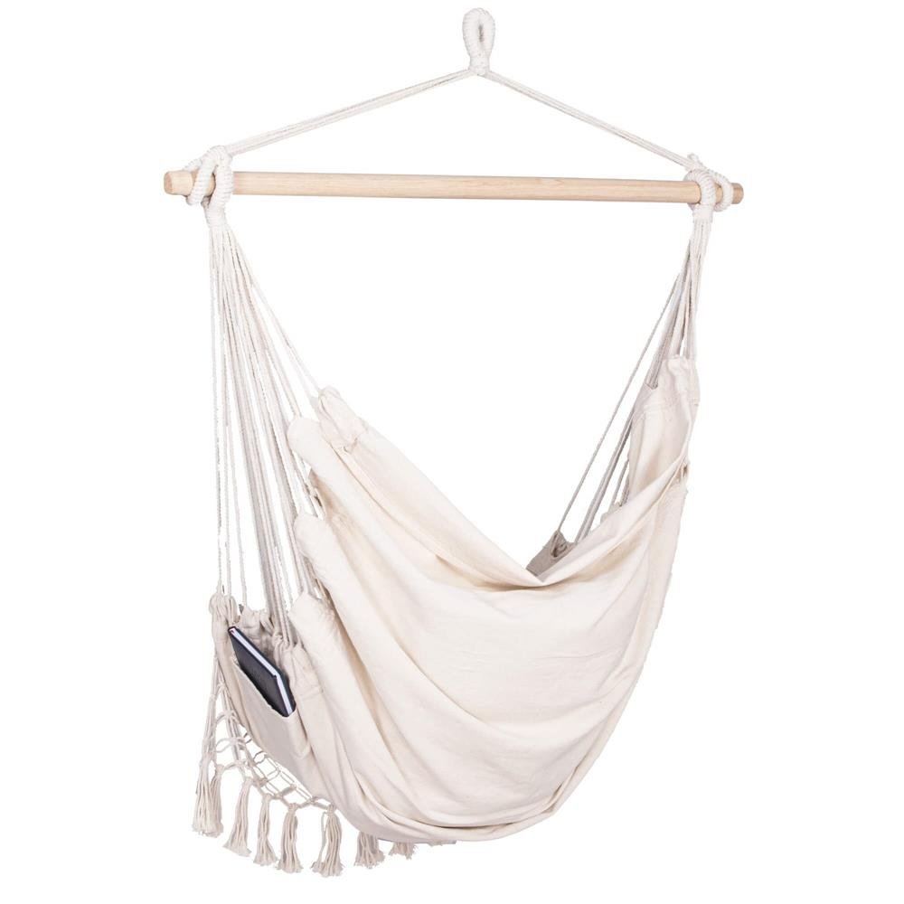 Hamac tip leagan suspendat pentru casa sau gradina HM40, crem, cu perne, 130x100cm, 150kg - imagine 17