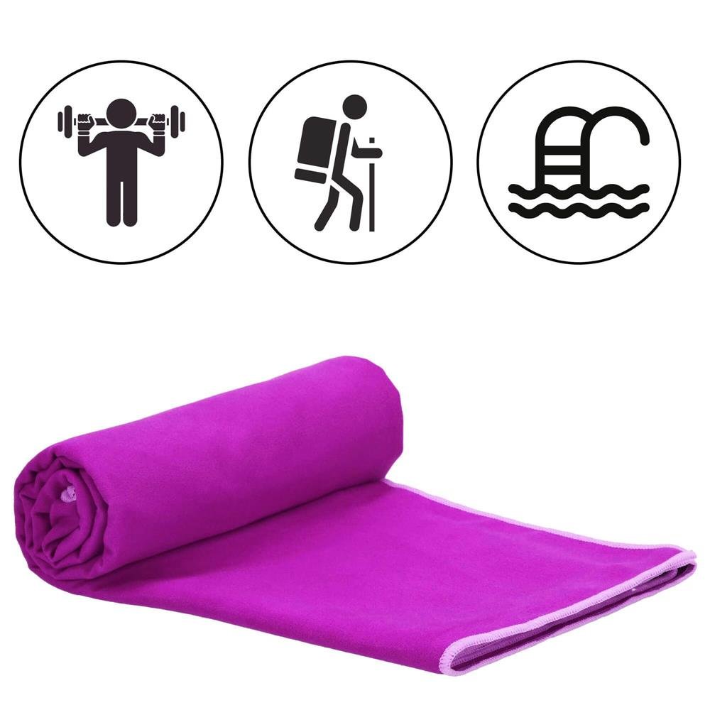 Prosop de plaja cu uscare rapida, husa de transport, 75x150cm, violet - imagine 20