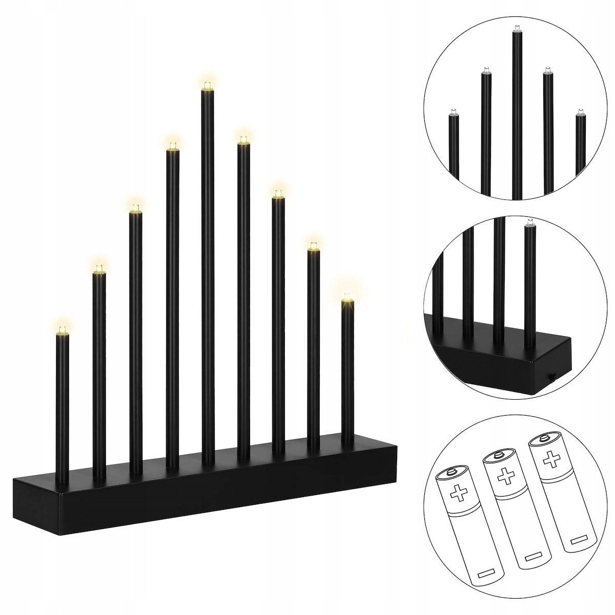 Sfesnic decorativ de Advent cu 9 lumanari LED, negru - imagine 13