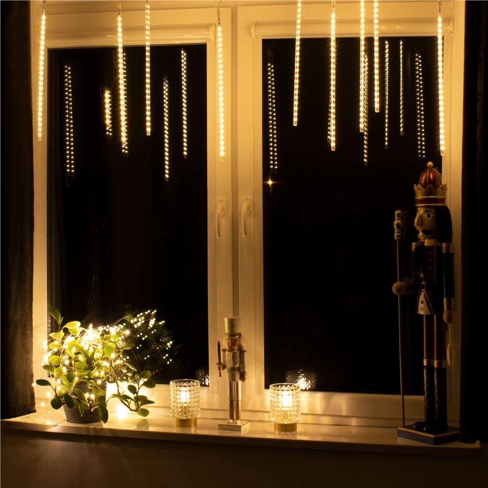 (DL) Instalatie de Craciun, 8 tuburi, 30cm, 144 LED, ploaie de meteoriti, galben - imagine 14