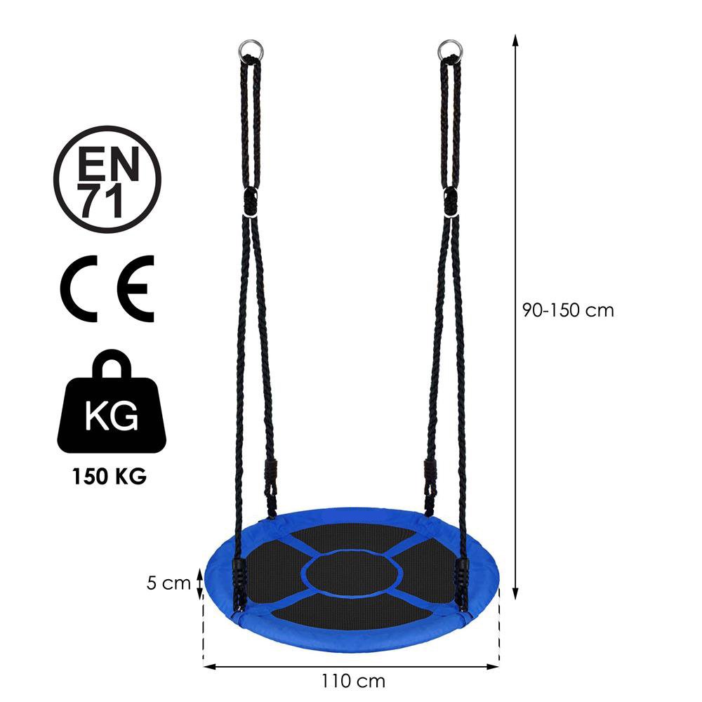 Leagan tip cuib Sersimo NS24, diametru 110cm, inaltime reglabila, pentru exterior, sarcina 150 kg, Albastru Negru - imagine 3