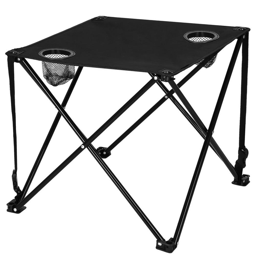Masa plianta camping sau pescuit, cu 2 suporturi pahar, 46x46x45 cm, negru - imagine 3