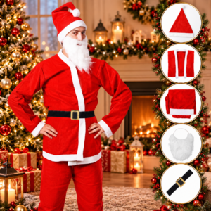 Set costum de Mos Craciun pentru adulti, 5 piese, marime universala