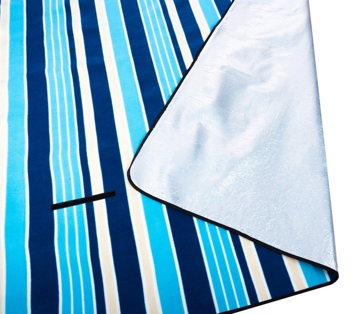 Patura pentru picnic sau plaja, cu folie izolatoare si maner, 200x200cm, alb albastru - imagine 11