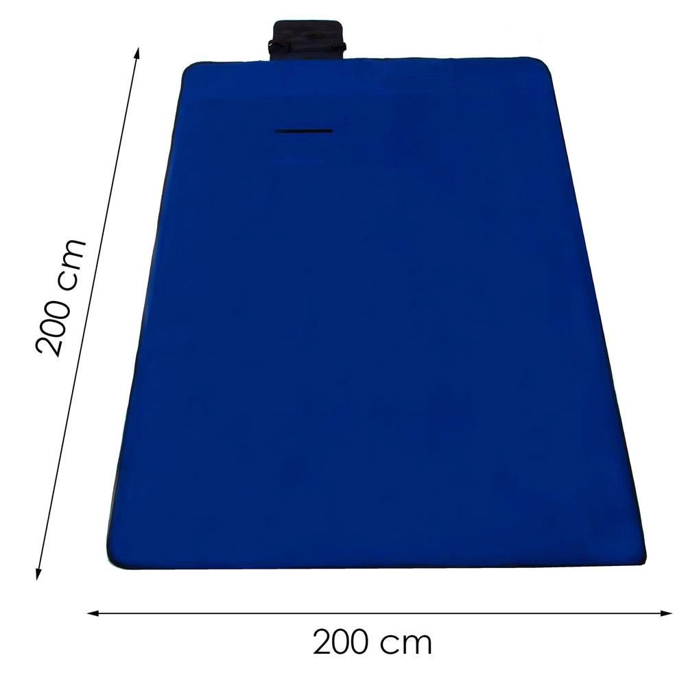 Patura pentru picnic sau plaja, cu folie izolatoare si maner, 200x200cm, albastru cobalt - imagine 8