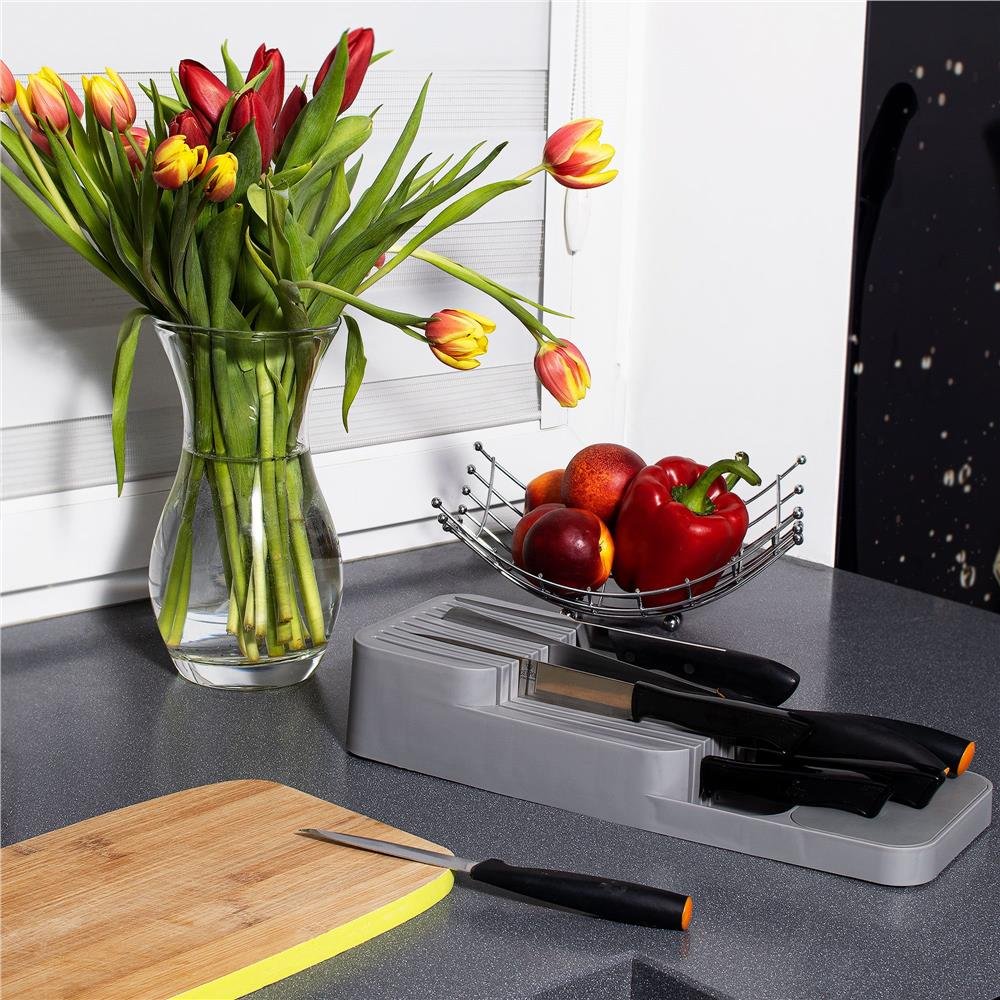 Organizator cutite pentru sertar, 9 compartimente, 40x14cm, gri - imagine 3