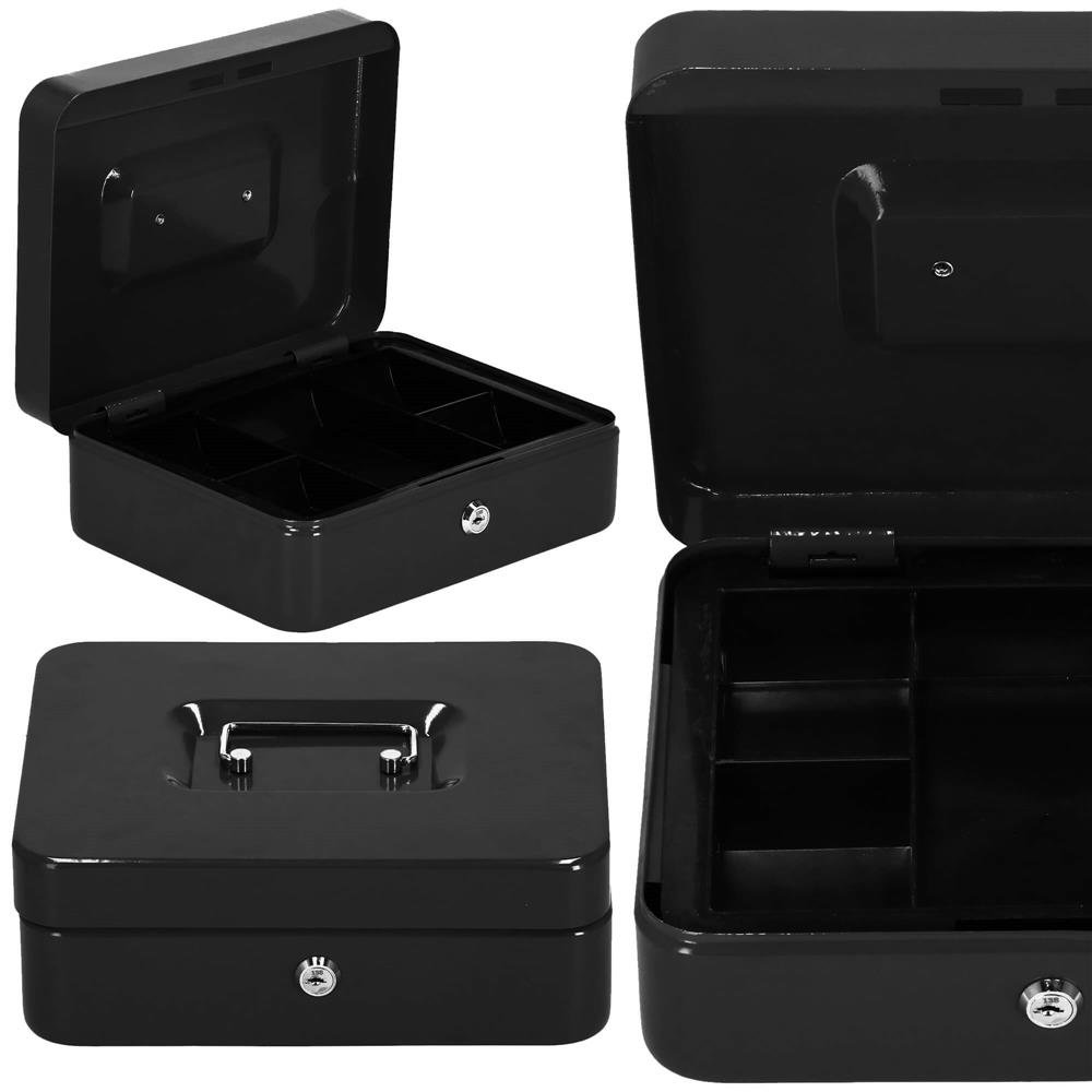 Caseta pentru bani tip cutie de valori, compartimentanta, cu cheie, metal, 30x24x9cm, negru - imagine 21