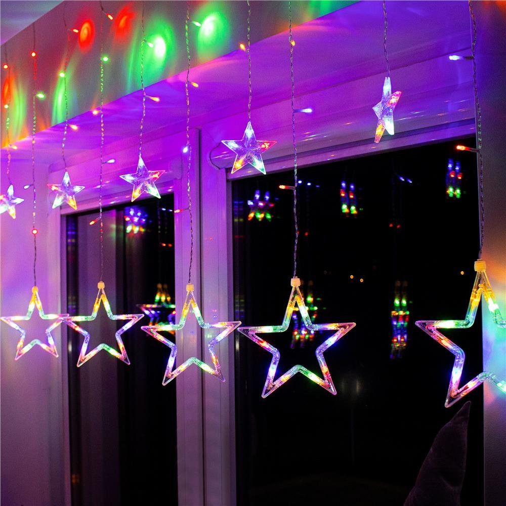 Ghirlanda luminoasa tip perdea cu stelute 138 LED-uri, 2m, pentru interior/exterior, iluminare multicolor - imagine 14