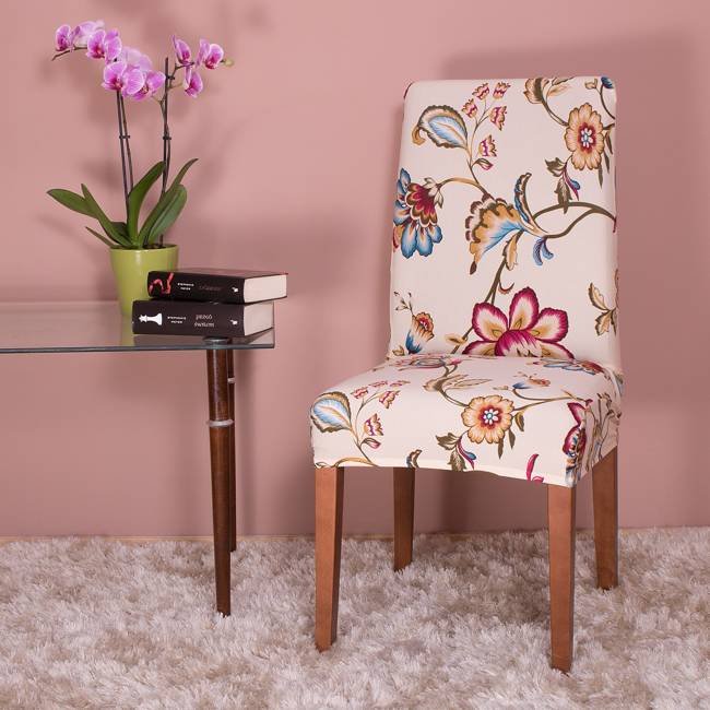 Husa universala pentru scaun, marime universala, poliester si spandex, 45 x 60 cm, bej floral - imagine 4