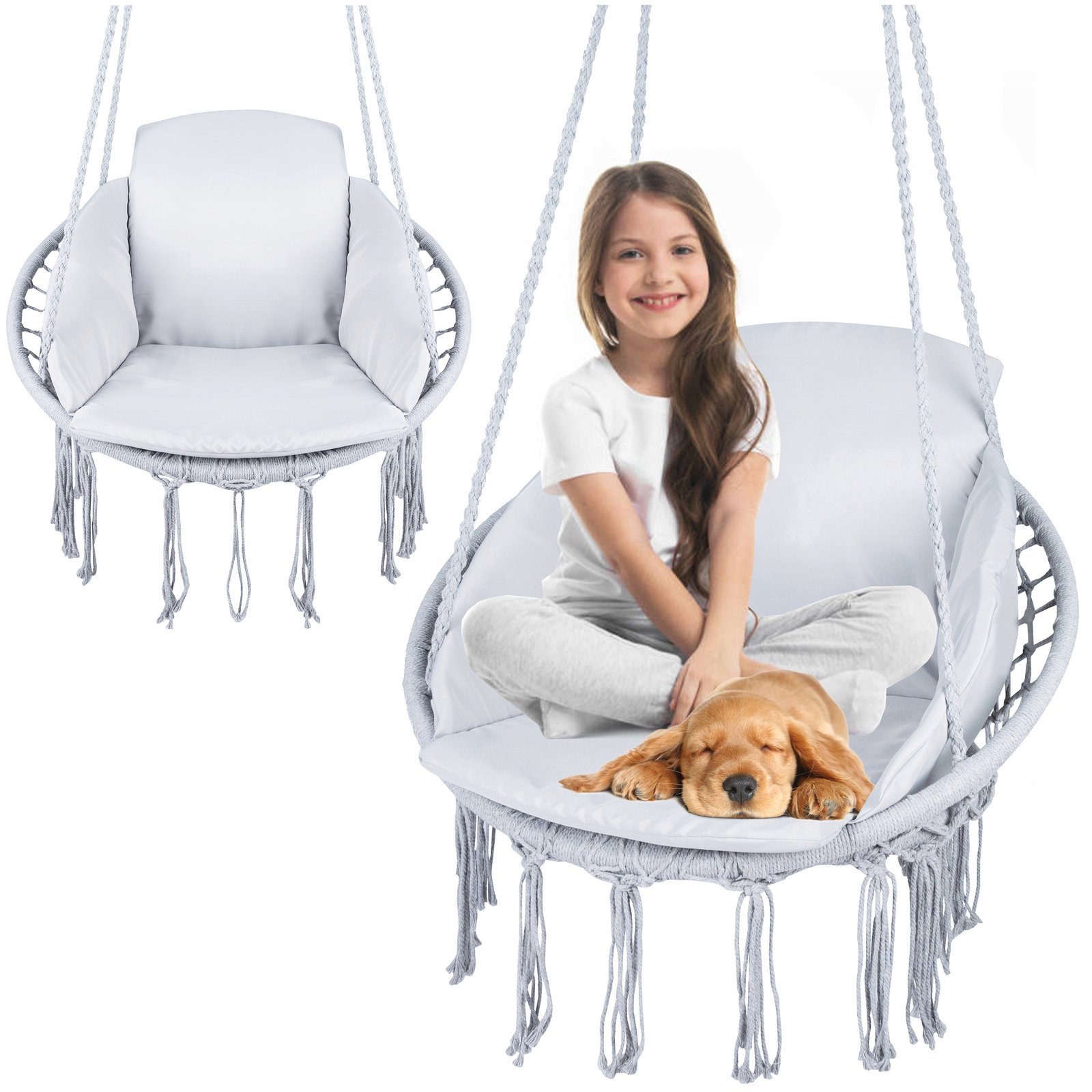Scaun rotund Sersimo tip leagan suspendat cu perna Confort casa sau gradina, gri - imagine 12