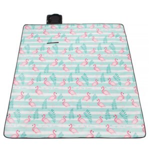 Patura pentru picnic sau plaja, cu folie izolatoare si maner, 200x200cm, flamingo, verde roz