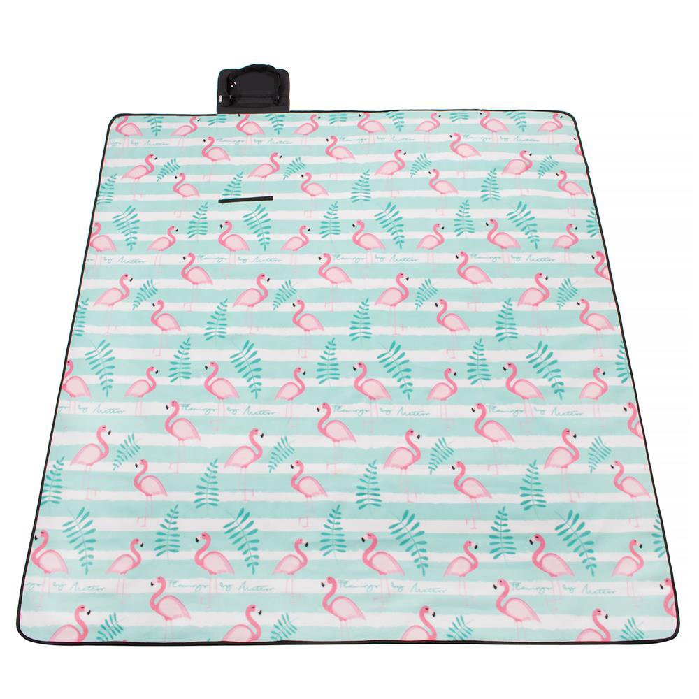 Patura pentru picnic sau plaja, cu folie izolatoare si maner, 200x200cm, flamingo, verde roz - imagine 2