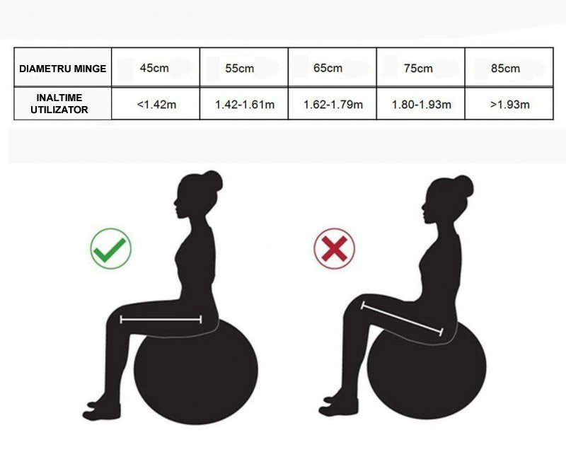 Minge pentru fitness sau yoga 75 cm, pompa inclusa, roz - imagine 9