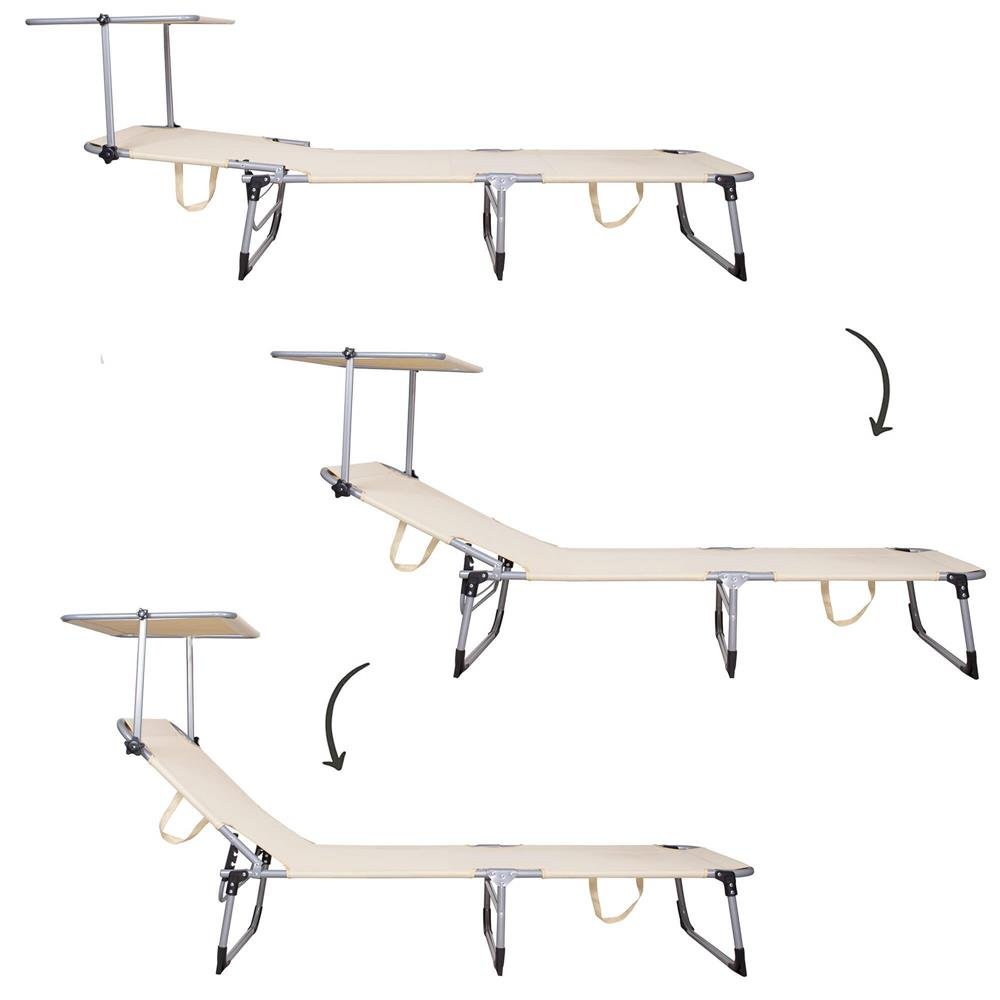 Sezlong pliabil cu parasolar, 188x57x38cm, sarcina 120kg, crem - imagine 10