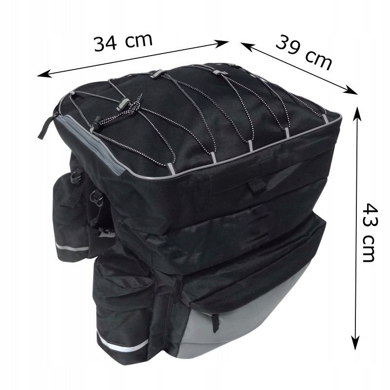 Geanta portbagaj bicicleta dubla, 8 buzunare laterale, 39x34x43cm, negru cu elemente reflectorizante gri, protectie impermeabila - imagine 9