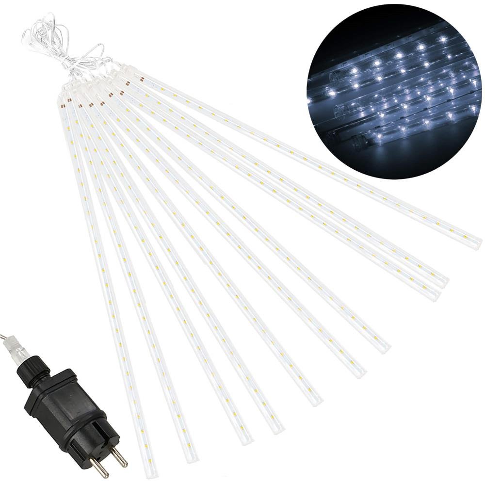Instalatie de Craciun, 10 tuburi, 50cm, 480 LED, ploaie de meteoriti, alb - imagine 3